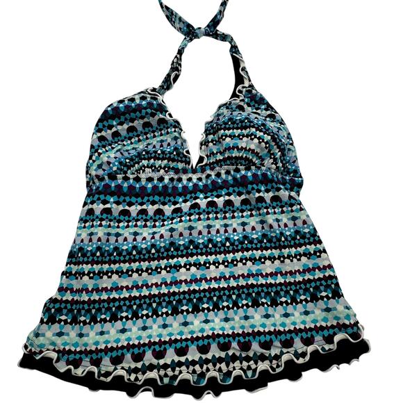 PROFILE BY GOTTEX Women's 10 Blue Bachata V Neck Halter 2 Piece Tankini Swimsuit - Picture 9 of 13